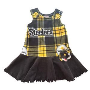 Steelers Girls Handmade Mother & Daughter Dress Yellow Black Plaid Football Sz 3